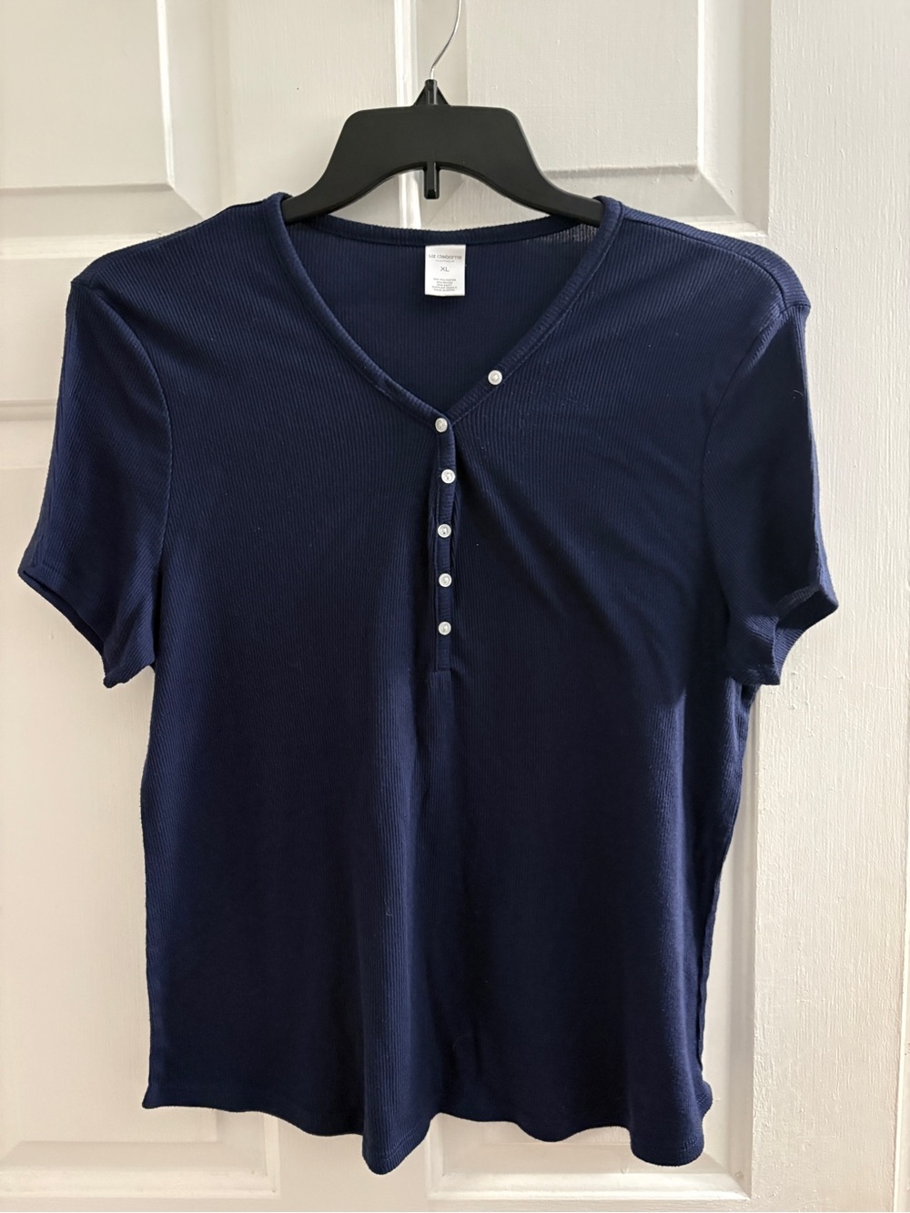 Liz Claiborne Navy Short-Sleeve Henley Top